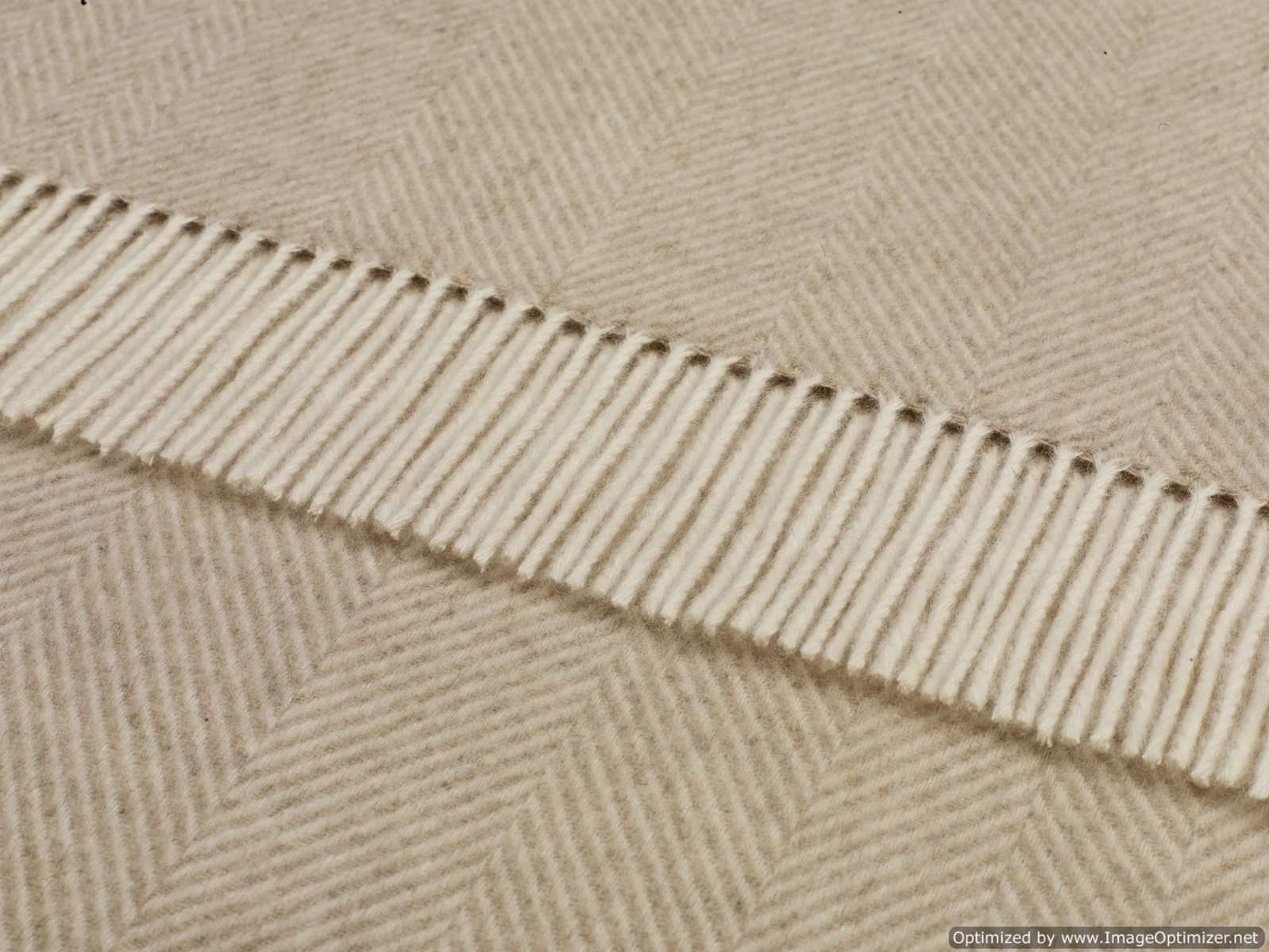 Merino Lambswool Throw/Blankets Hand Woven Blanket, Beige Herringbone
