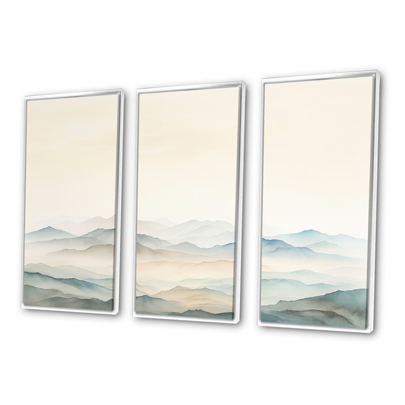 «Mountain Silent Beauty I - Landscape Mountains», ensemble d'art mural, Cadre flottant blanc, H 32 po x l 48 po x P 1 po