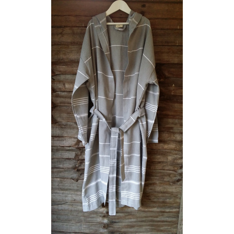 Cotton Gender Neutral Mid-Calf Bathrobe with Pockets and Hood, Large / Extra Large, Green