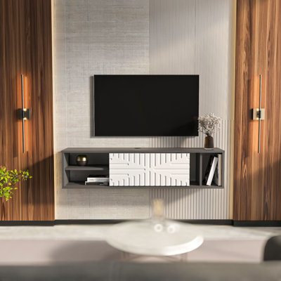 Modern TV Stand with Geometric Design, Anthracite & White, 55.1 x 11.6 x 11.6 inches | 100% Melamine Coated Particle Board, Thickness: 0.7 inches | Stylish & Functional for Living Room & Entertainment Spaces