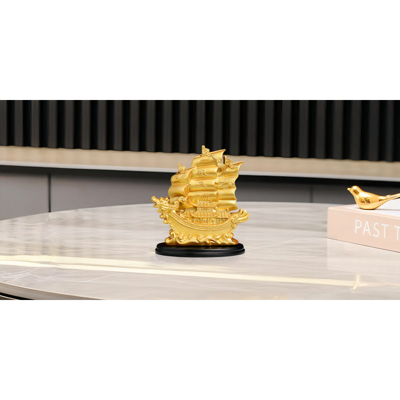 Statue de bateau à voile richesse or 4,33 "x H 5,12" Feng Shui Fortune pour décoration nautique
