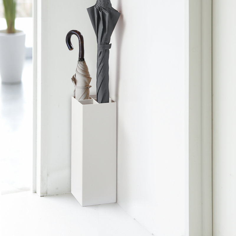 White Steel Compact Umbrella Stand with Adjustable Compartments