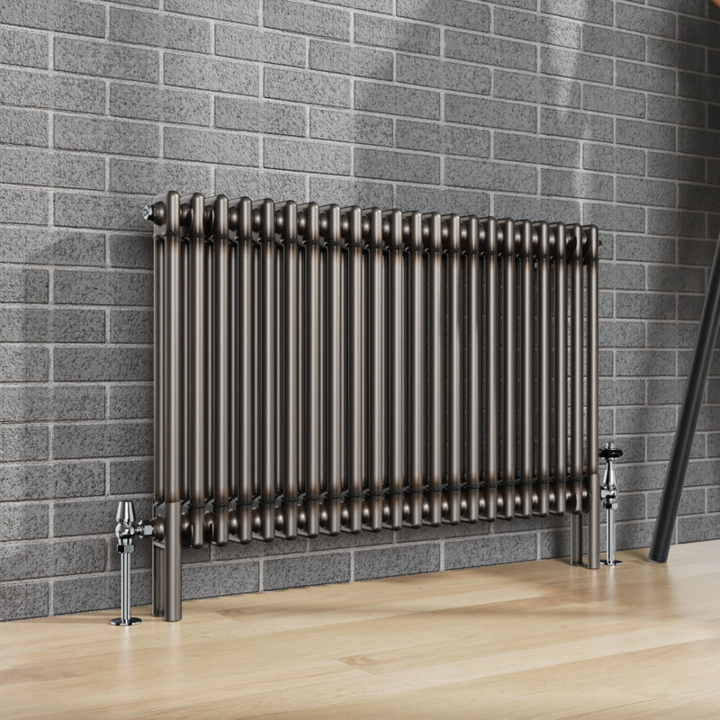 Doe Horizontal Traditional 2 Column Radiator Raw Metal, 600cm H x 1010cm W x 70cm D
