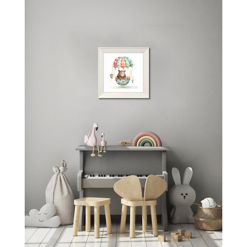 Toile hippopotame, Cadre blanc, H 17,5 po x l 17,5 po x P 1 po