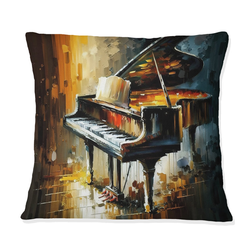Piano sur scène - oreiller imprimé de musique, H 16 po x l 16 po, Carré