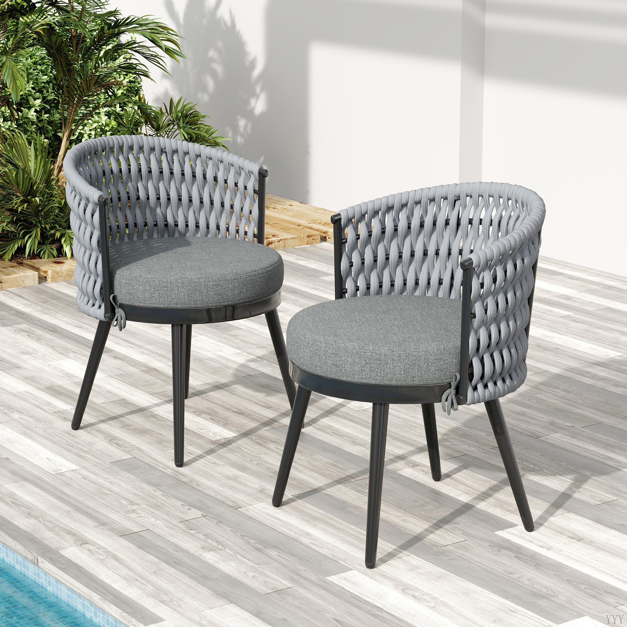 Bay Isle Home™ Outdoor Dining Chair-Metal & Rope With Cushion Patio ...