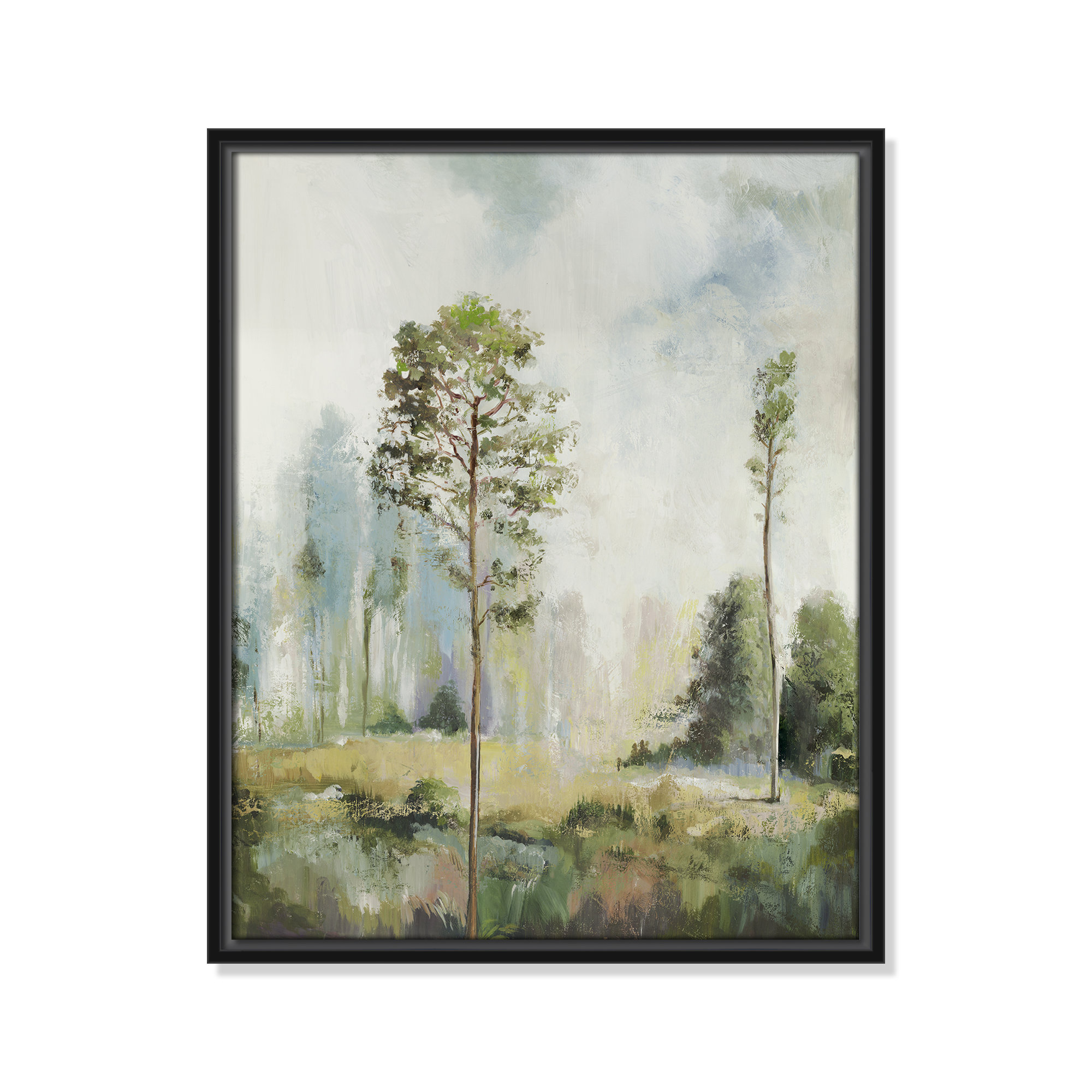 Tall Green Trees I by Teton Pearce - Floater Frame Print on Canvas, 21.5" H x 17.5" W, Black