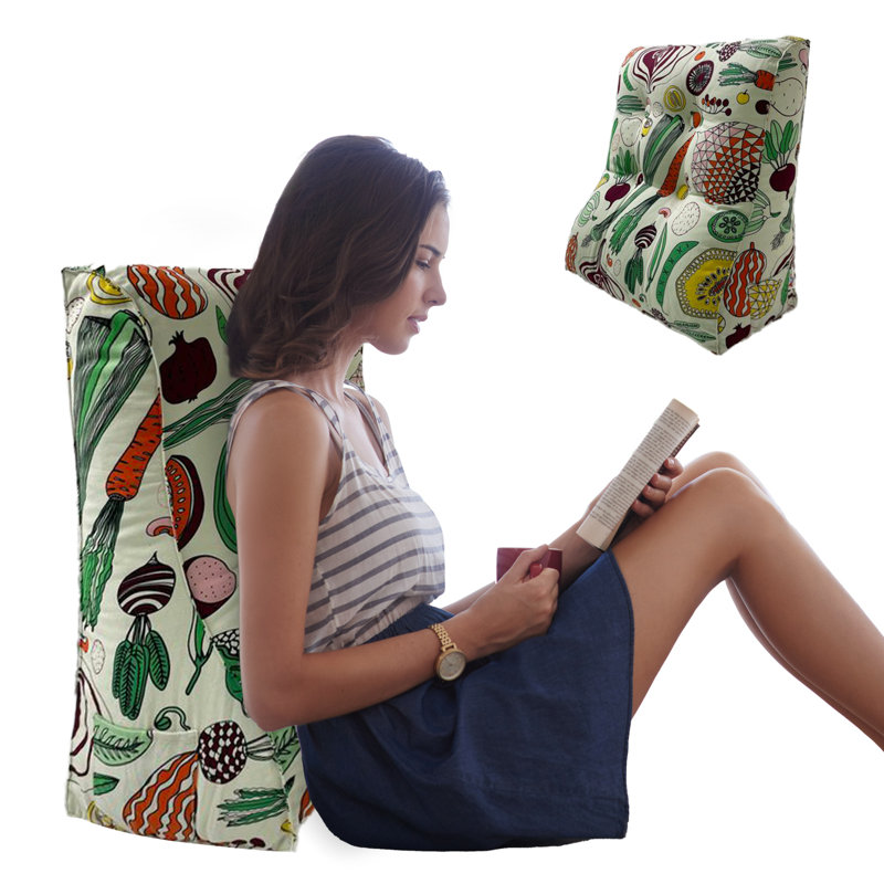 Contoured Wedge Pillow Back Support for lounging or Reading in Bed, Mint/Green/Red Veggies