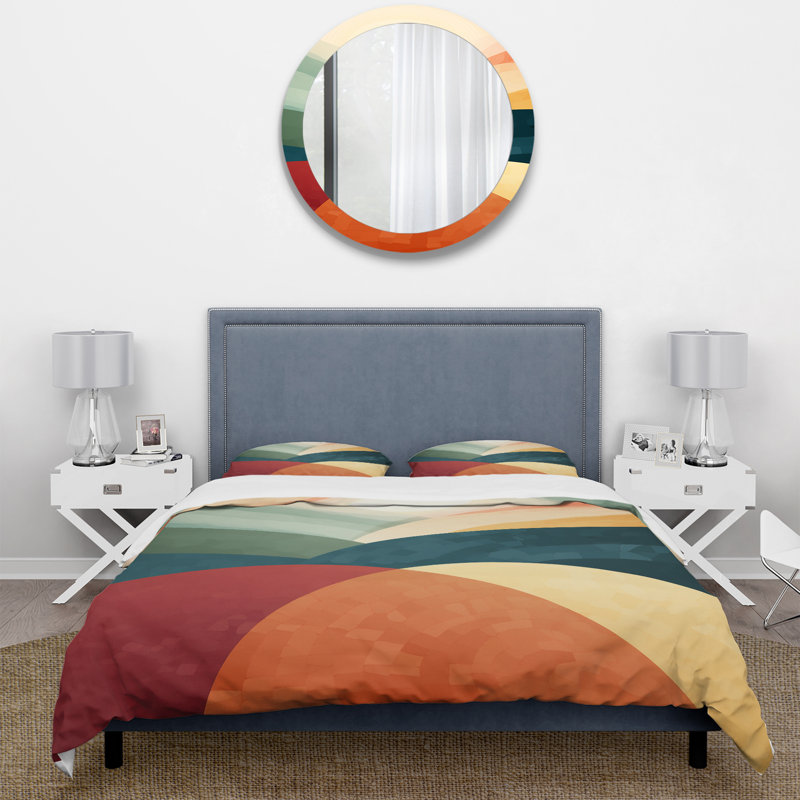Retro Dreamscape Abstract Minimalisme bleu - Ensemble de housse de couette abstrait - Microfibre de polyester