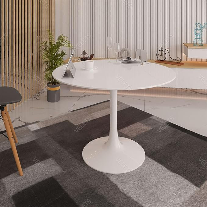 Table de salle à manger Mid-Century, H 29,5 po x L 39,5 po x l 39,5 po, Blanc
