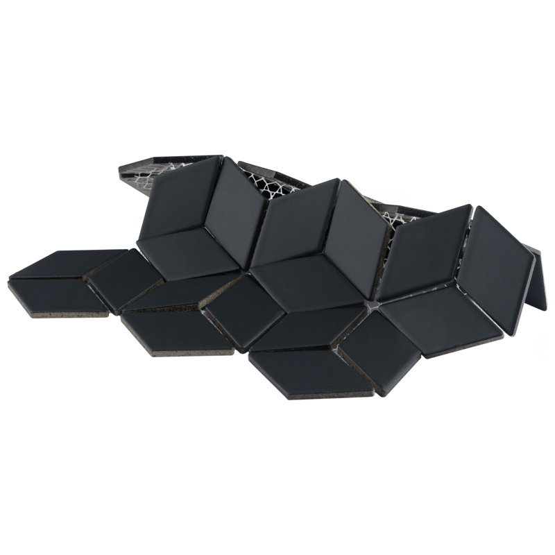 Hudson Rhombus 2" x 3" Porcelain Mosaic Wall & Floor Tile, Matte Black