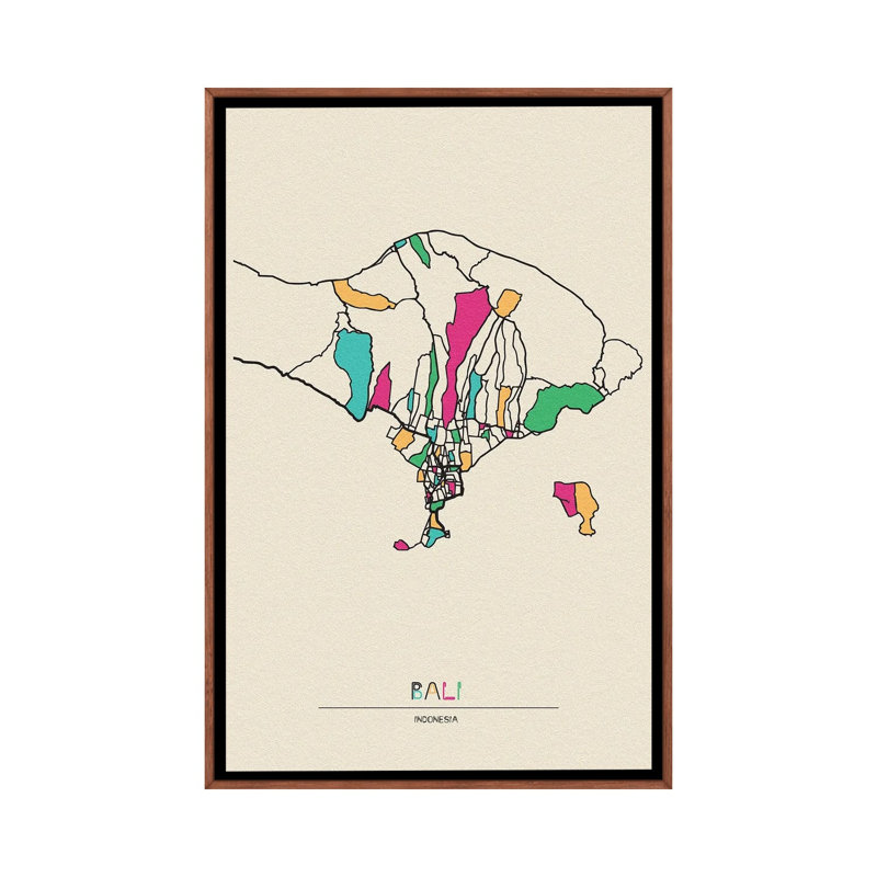 Bali, Indonesia Map by Ayse Deniz Akerman - Print on Canvas, Brown Floater Frame, 152.5 cm H x 101.5 cm W
