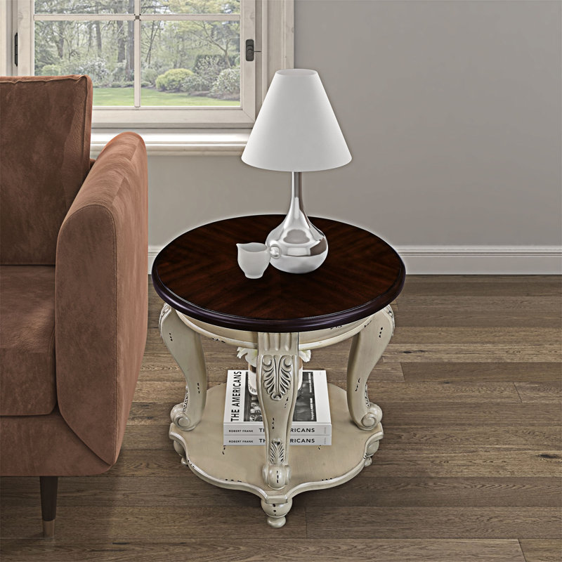 Table d'appoint en bois avec tablette, Cerisier, Beige