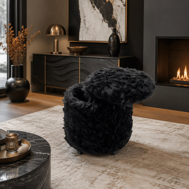 Upholstered Faux Fur Pouf