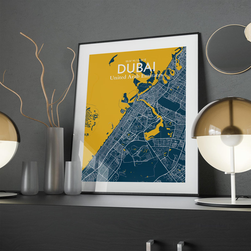 Dubai City Map In Amuse - No Frame Print, 24cm H x 18cm W x 0.05cm D
