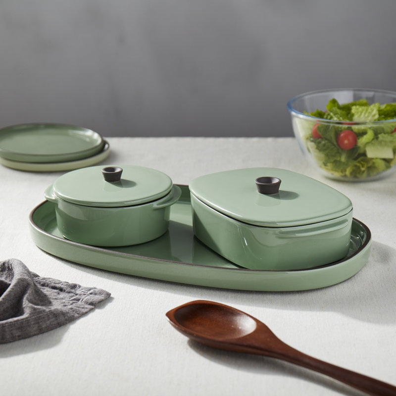 Denmark Tools for Cooks 5-Piece Stoneware Bake & Serve Set, Green
