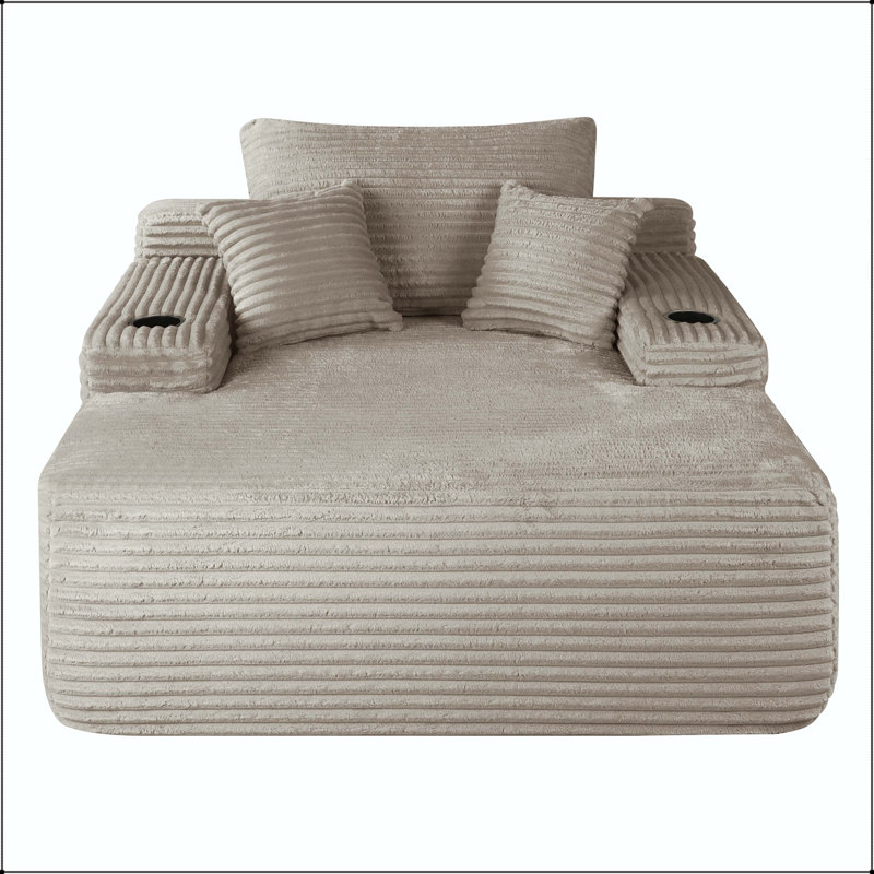 Méridienne convertible avec tissu moelleux, porte-gobelet et aucun assemblage requis, Café