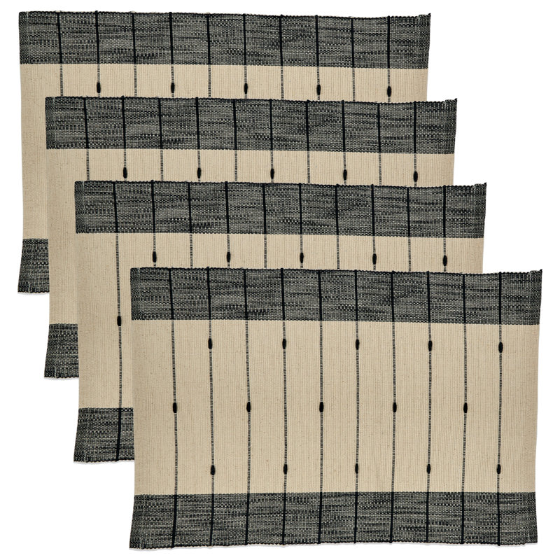 Black and Beige Thin Stripe Fabric Table Mats