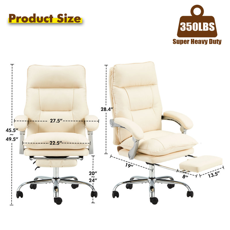 Executive Office Chair With Footrest 350 Lbs, White