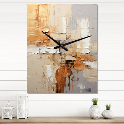 Collage géométrique beige et gris II - Très grandes horloges murales abstraites