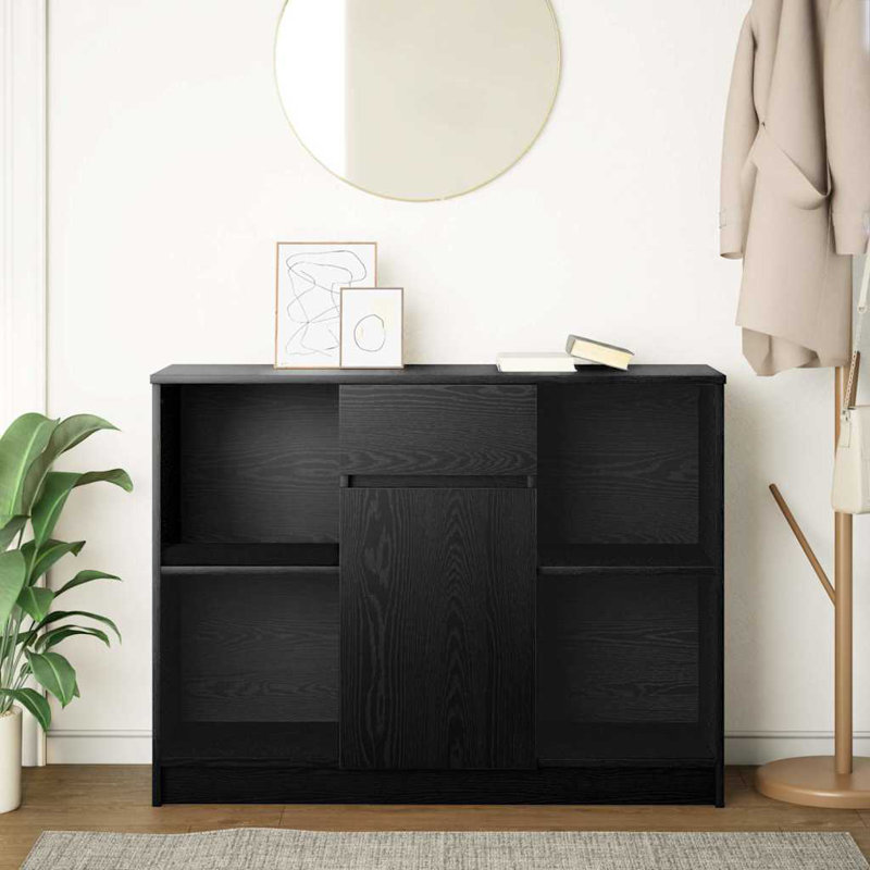 Sideboard With Drawer 101X35x76 Cm Engineered Wood, Black Oak