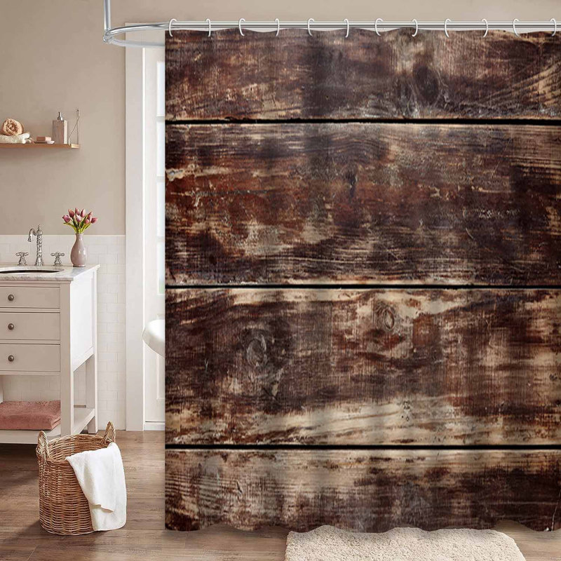 Rideau de douche rustique en bois avec 12 crochets, L 72 po x l 72 po