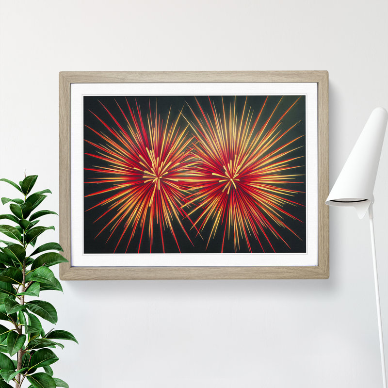 Feisty Fireworks - Single Picture Frame Print, 46cm H x 64cm W x 2cm D, Oak