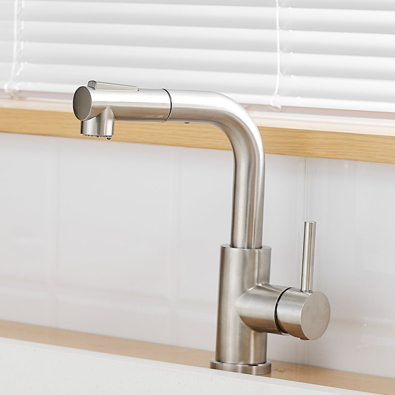 Robinet de salle de bain en acier inoxydable en nickel brossé, rétractable, contemporain pour salle de bain, robinet d'évier moderne en nickel, conception pivotante à 360 °