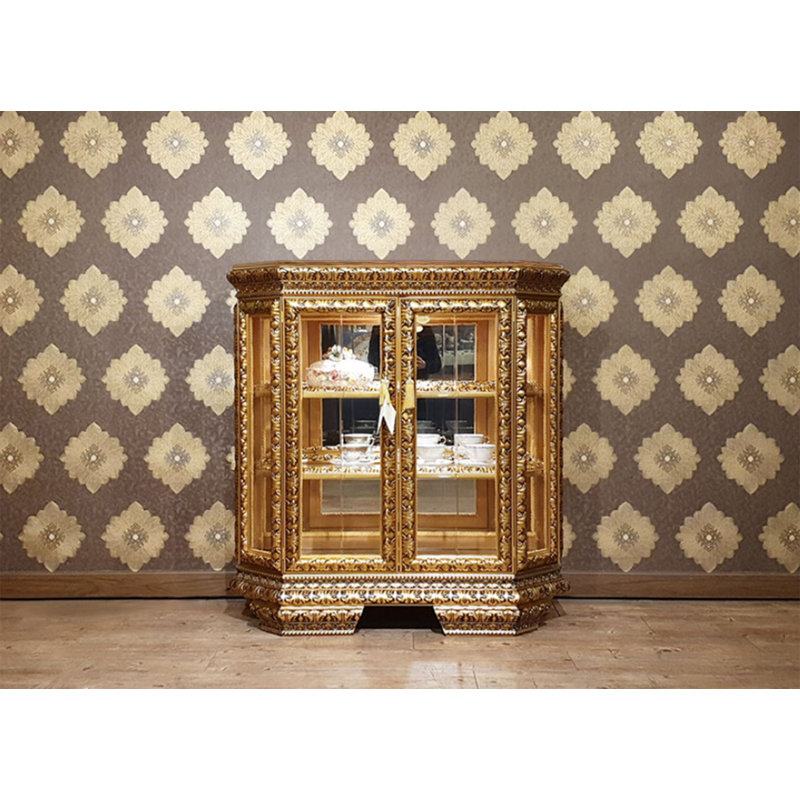Marumsco Solid Wood Lighted China Cabinet, Antique Gold