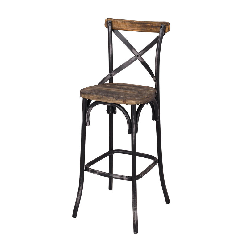 Tabouret de bar noir et chêne antique à dossier croisé, Noir