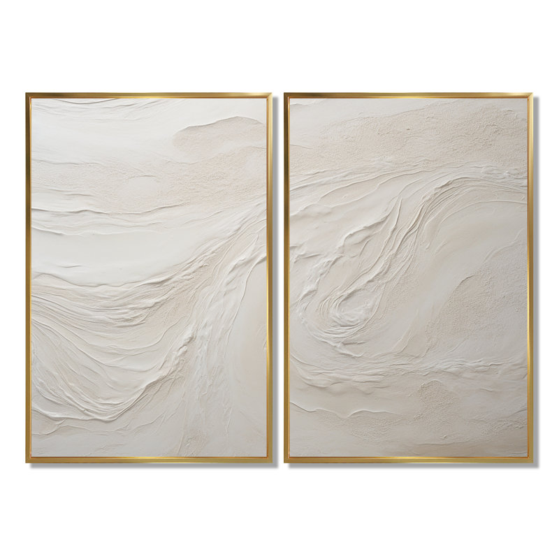 Clate - Beige Printed Wall Art 2-Pieces, Floater Framed Print without Mat, 36" H x 48" W, Gold