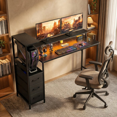 HOMCOM 147 cm Gaming Desk with Adjustable Reversible CPU Stand RGB Black