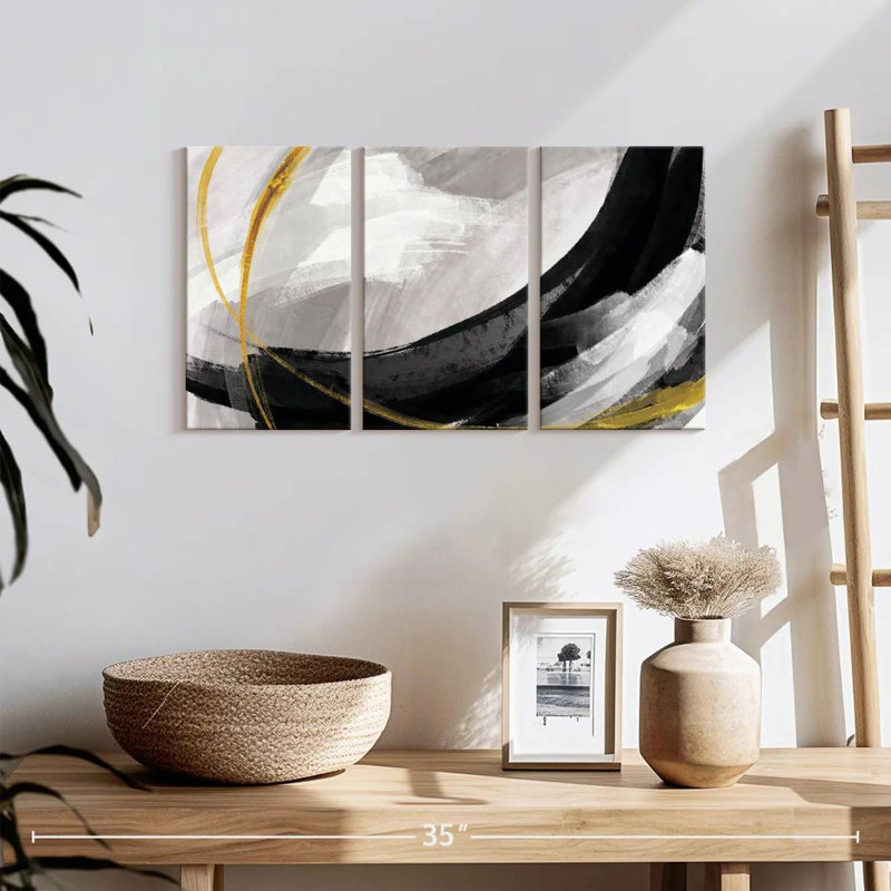 Touch Of Gold Abstract Multi Piece Canvas Print, 12" H x 26" W x 1" D