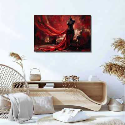 Ensemble de 1 tableau sur toile représentant une robe rouge