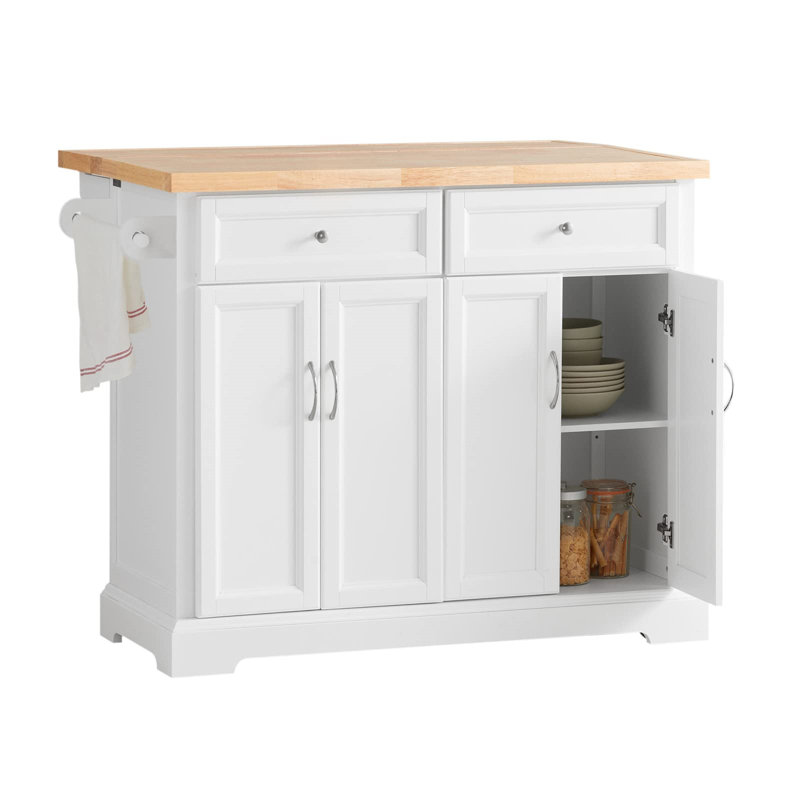 Lockaby 115 cm W Kitchen Cart and Kitchen Island with Top, Manufactured Wood, White