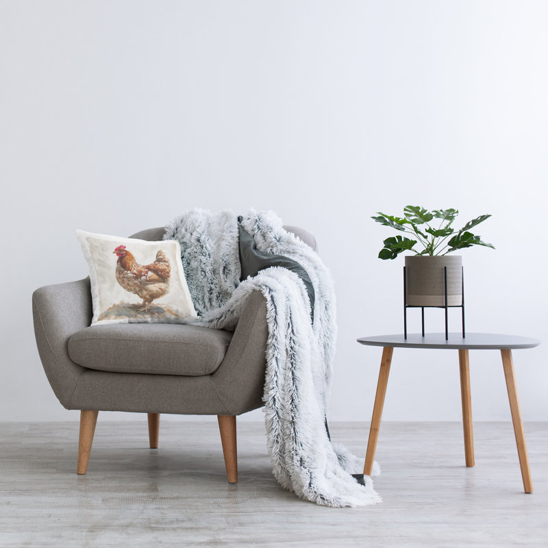 Stupell Industries Neutral Chicken on Beige Design by LSR Design Studio Throw Pillow