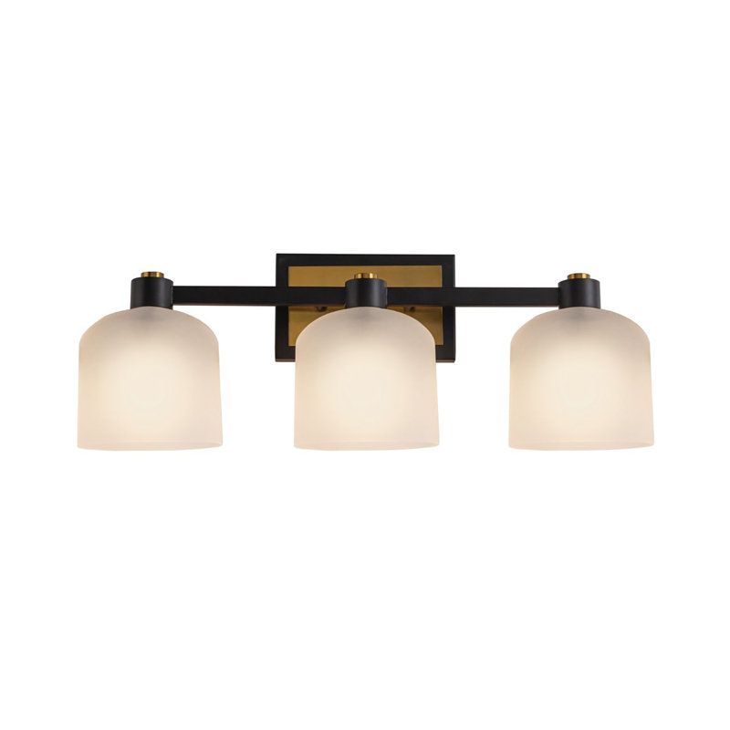 Éclairage pour meuble-lavabo 3 lumières Lyndon, Noir / laiton brossé, Blanc mat