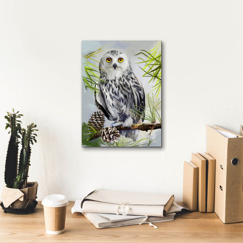 "Epic Graffiti" Harfang des neiges assis sur une branche "par Kajenna, art mural sur toile, 12 po x 16 po, H 16 po x l 12 po