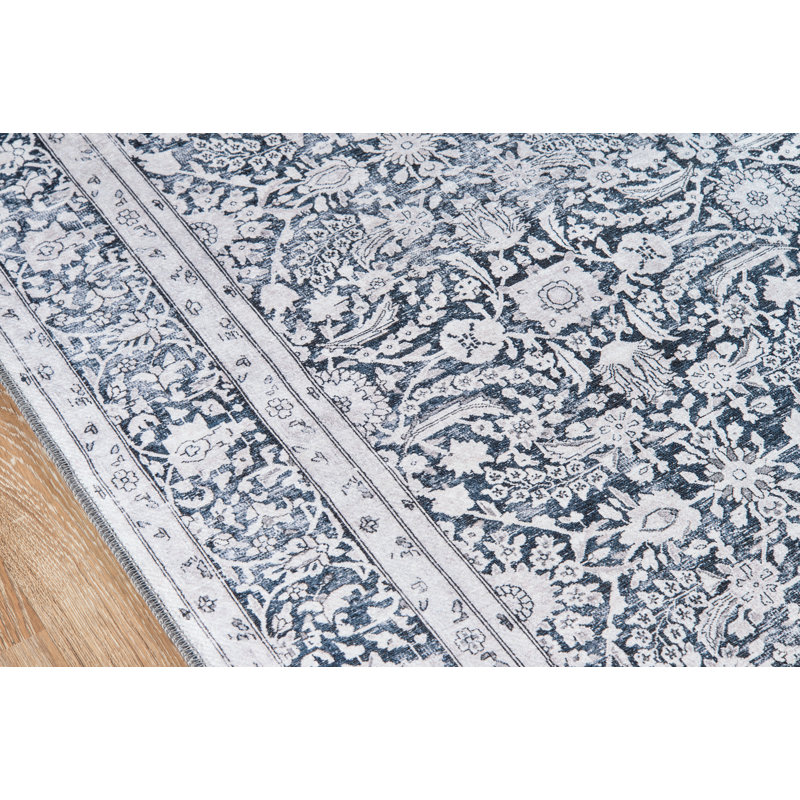 Tapis gris anthracite / bleu tissé à la machine Oak Brook, Rectangle 2 pi x 3 pi
