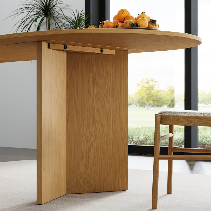 Table de salle à manger ovale avec table de cuisine en bois massif à double piédestal, Bois naturel