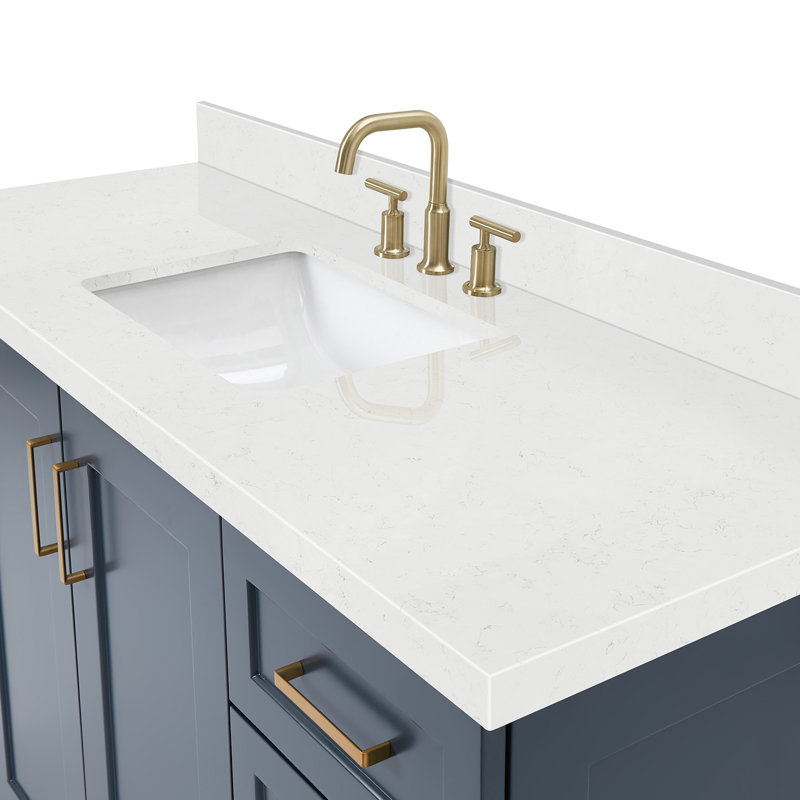 61 IN.  Single Bathroom Vanity, Midnight Blue, Rectangle, Carrara Quartz