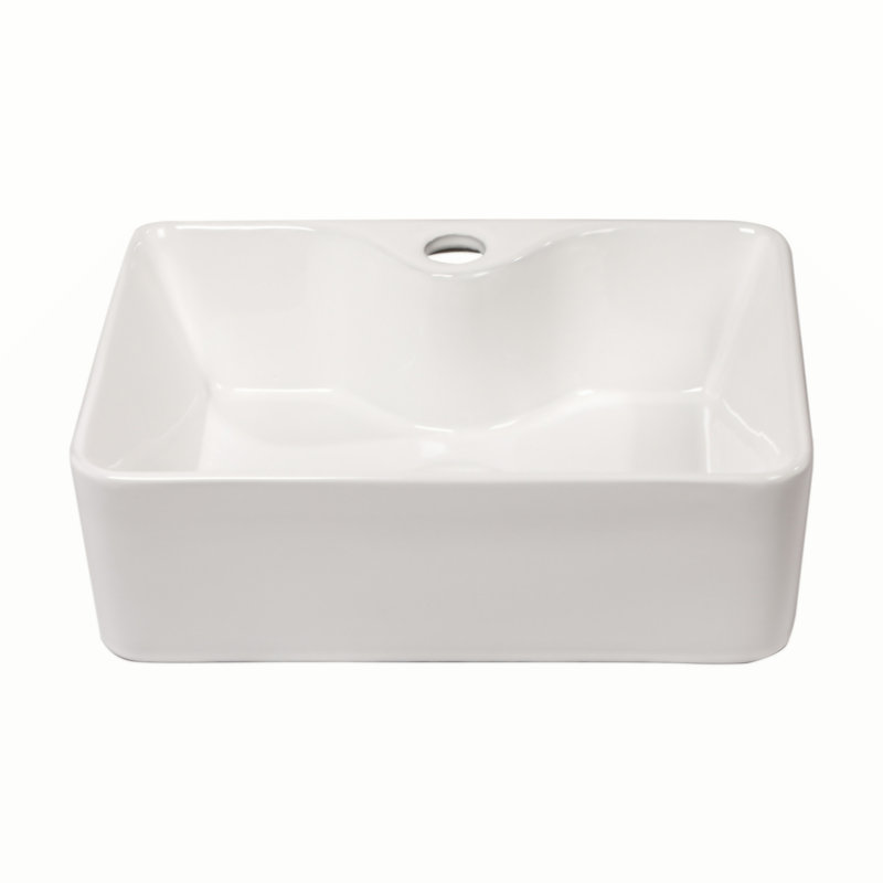 16"X12" White Ceramic Rectangular Vessel Bathroom Sink