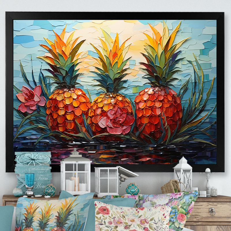 Pineapple Pond, mosaïque sur toile, H 30 po x l 40 po x P 1,5 po, Cadre photo noir simple