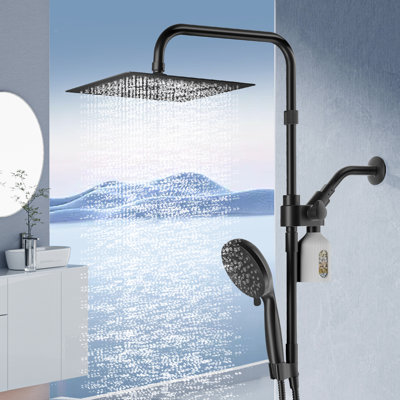 Matte Black 10" Filtered Dual Shower Head System With Adjustable Extension Arm