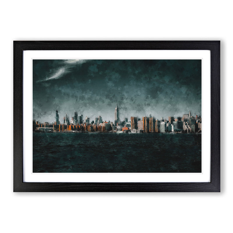 New York City View - Picture Frame Graphic Art Print, 62cm H x 87cm W x 2cm D, Black Framed