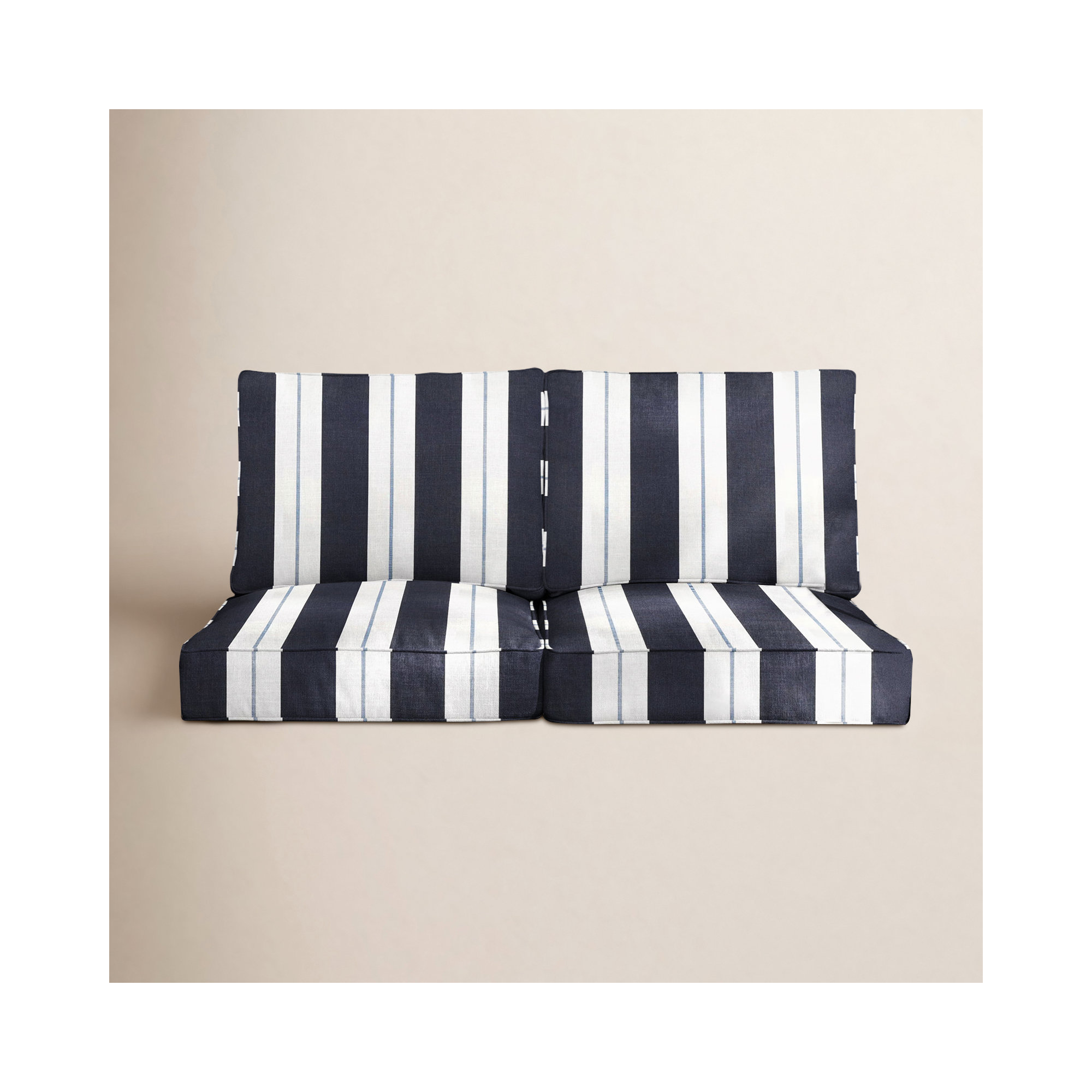 Deana Sunbrella Outdoor Seat/Back Cushion, 23" W x 23.5" D, Navy Stripe Sunbrella®