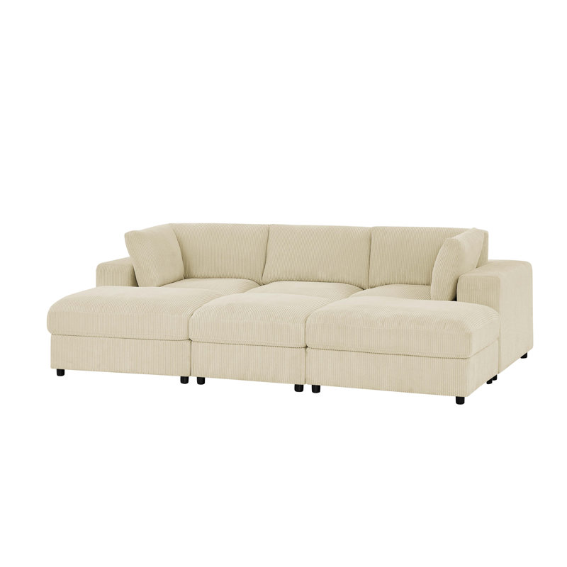 Burntra Corduroy Upholstered Modular Sectional, Beige Corduroy