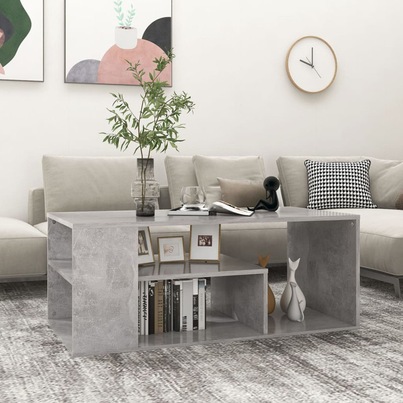 Godhigh Floor Shelf Coffee Table with Storage, Concrete Grey