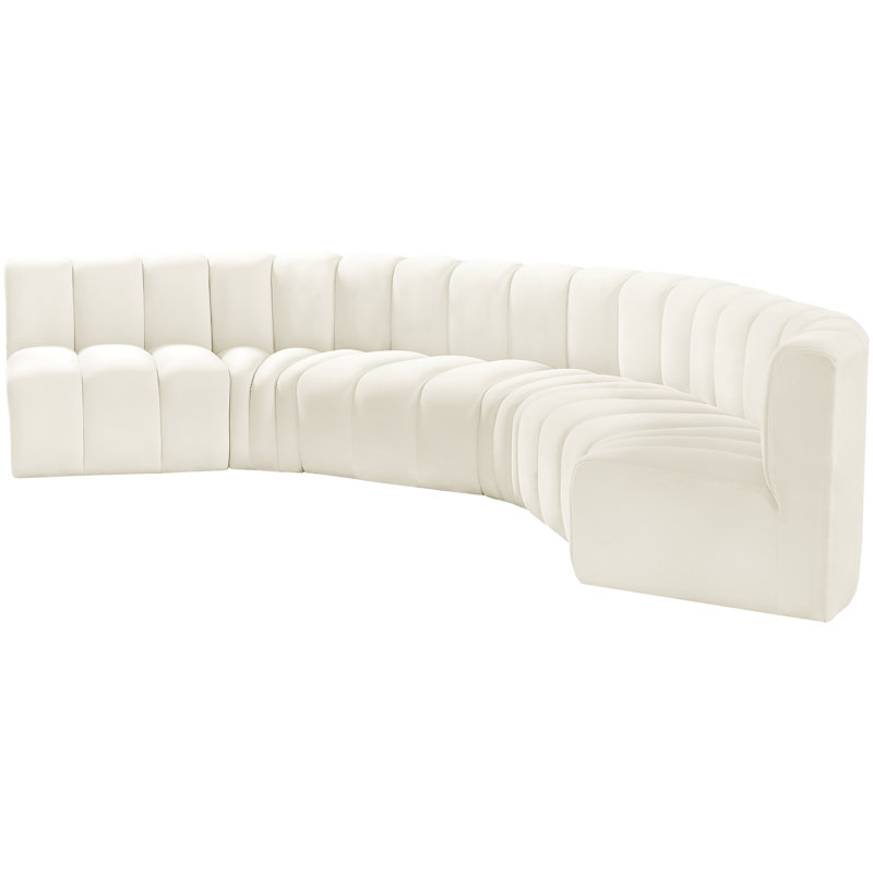 Huxleigh Upholstered Curved Sectional Reversible, Cream Velvet