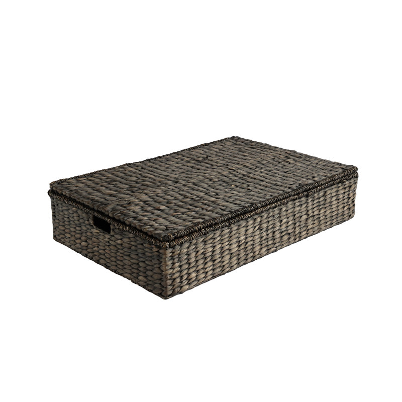 Holden 30'' Classic Costal Hand-Woven Hyacinth Wicker Under Bed Storage Basket with Lid, Black